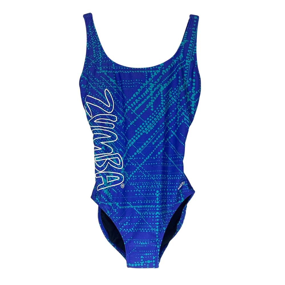 Speedo Aqua Zumba One Piece Swimsuit Blue 6 Swim Lace Up Open Back Performance